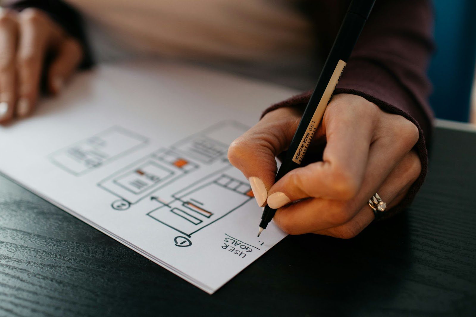 person creating app design on paper with user goals