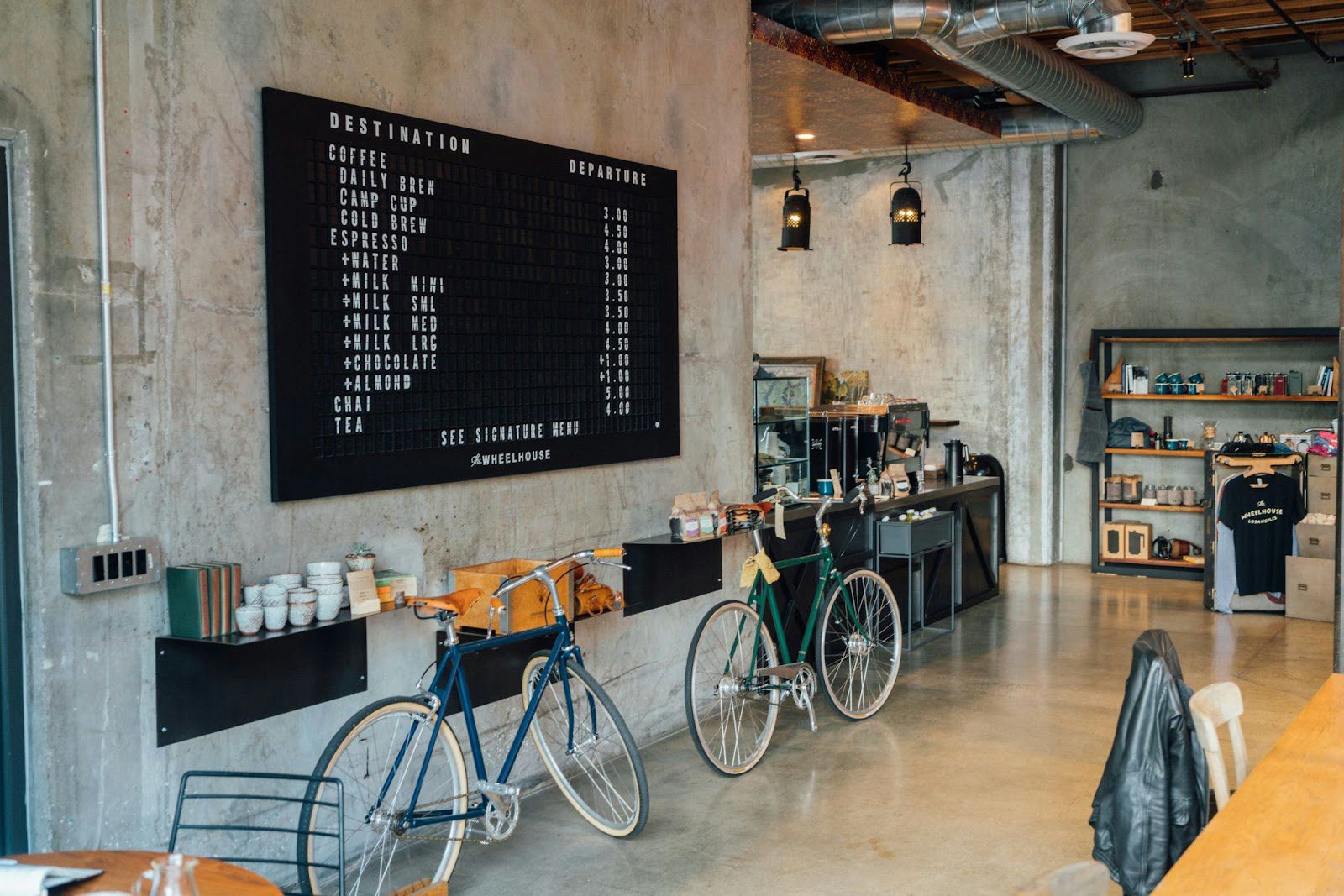 inside a coffee and bicycle shop