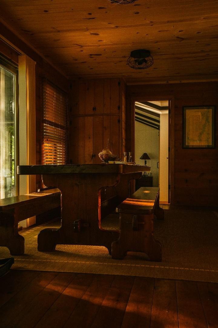 dark kitchen with lots of wood