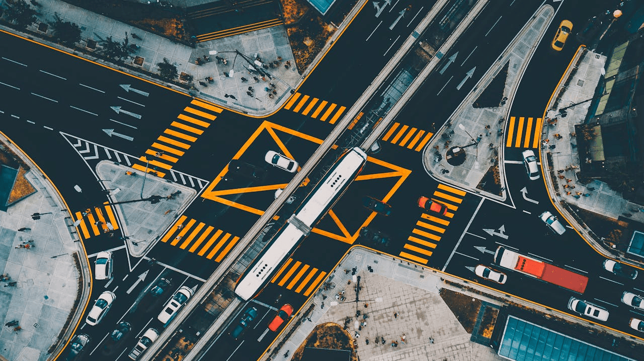 large crossings on roads with bright yellow lines