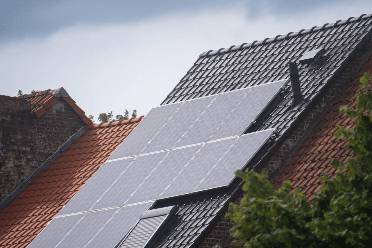 house roof with solar panels on