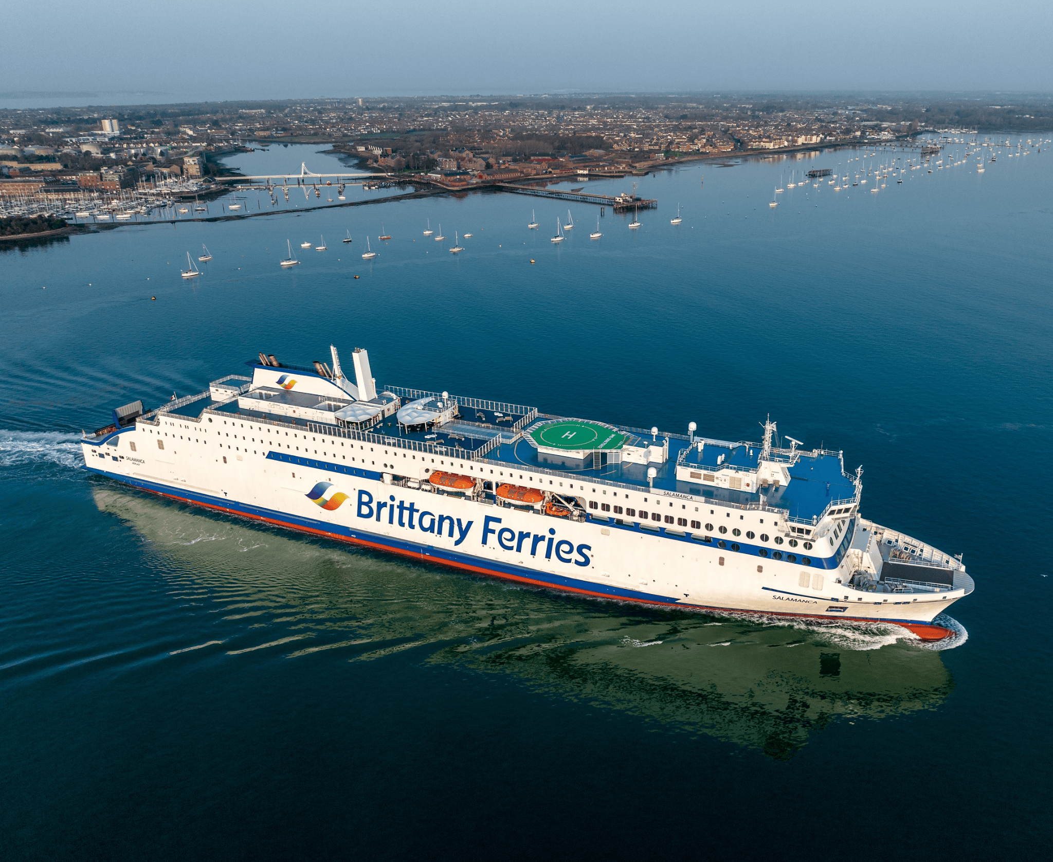 Brittany Ferries ship on the sea heading away from land