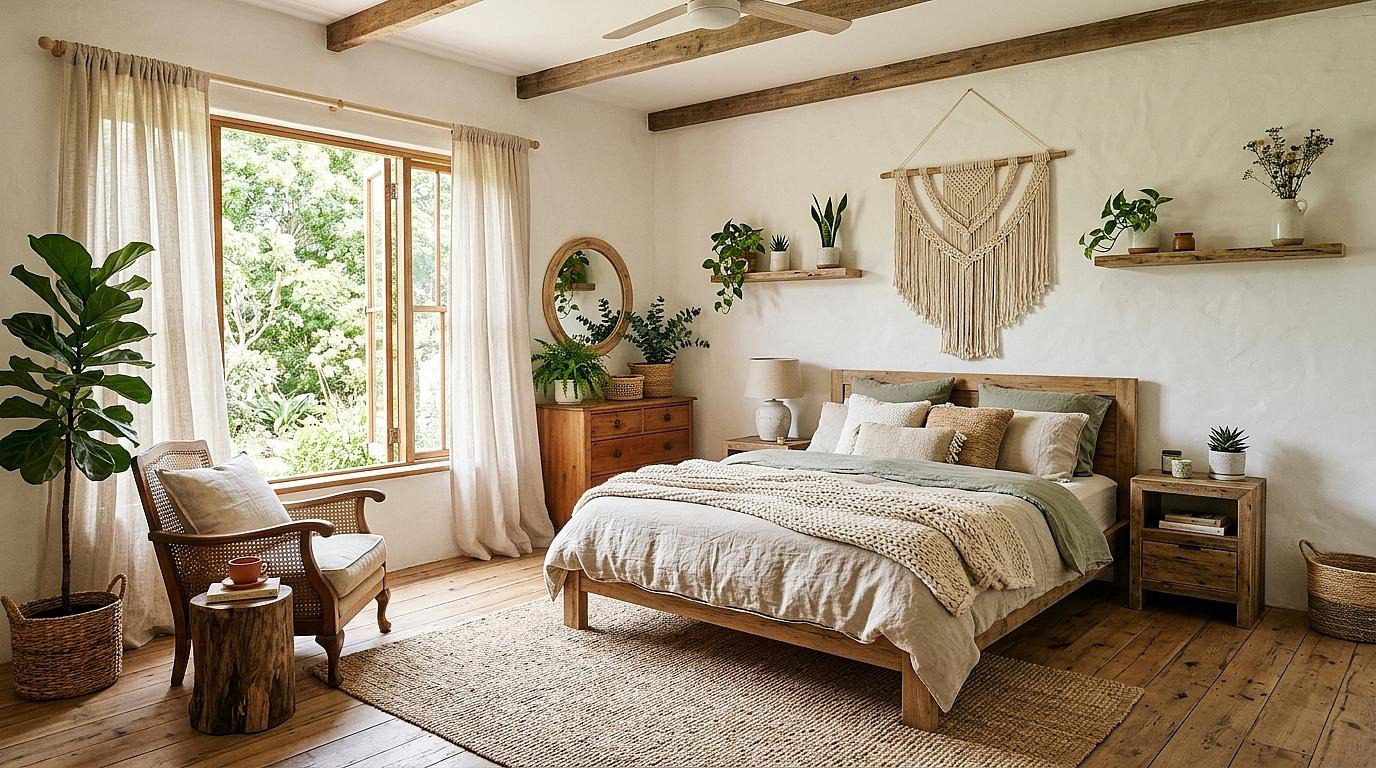 large bedroom with double bed and furniture