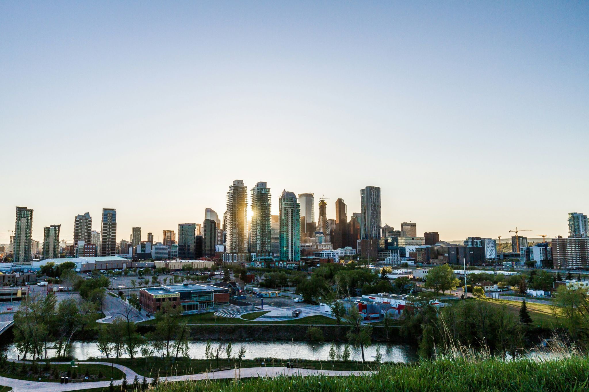 city skyline at dusk